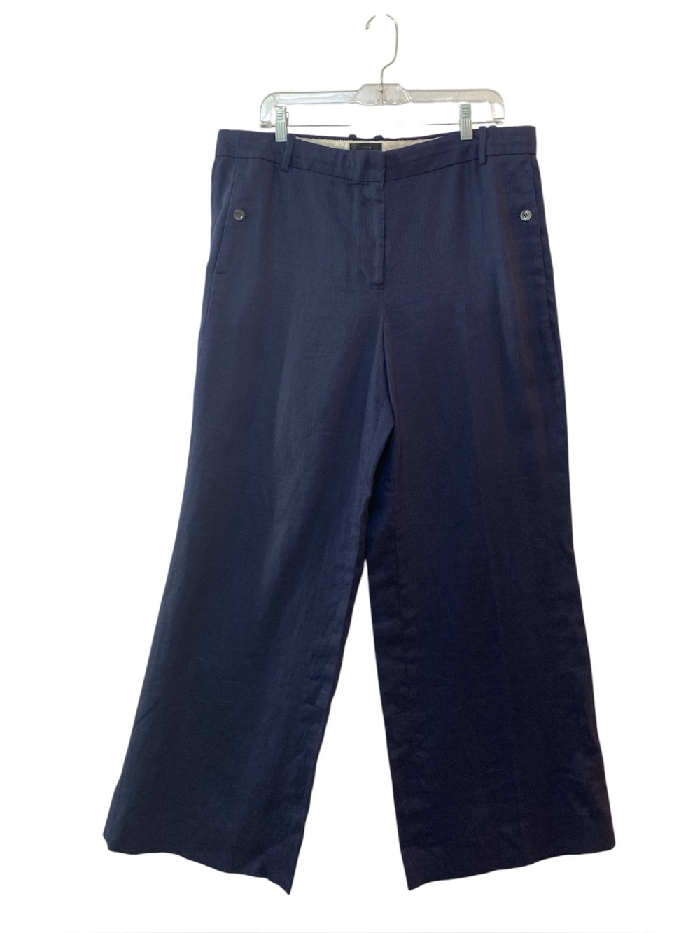 J. Crew Wide-Leg Navy Blue Linen Pants Size 16 Classic Career Preppy Polished